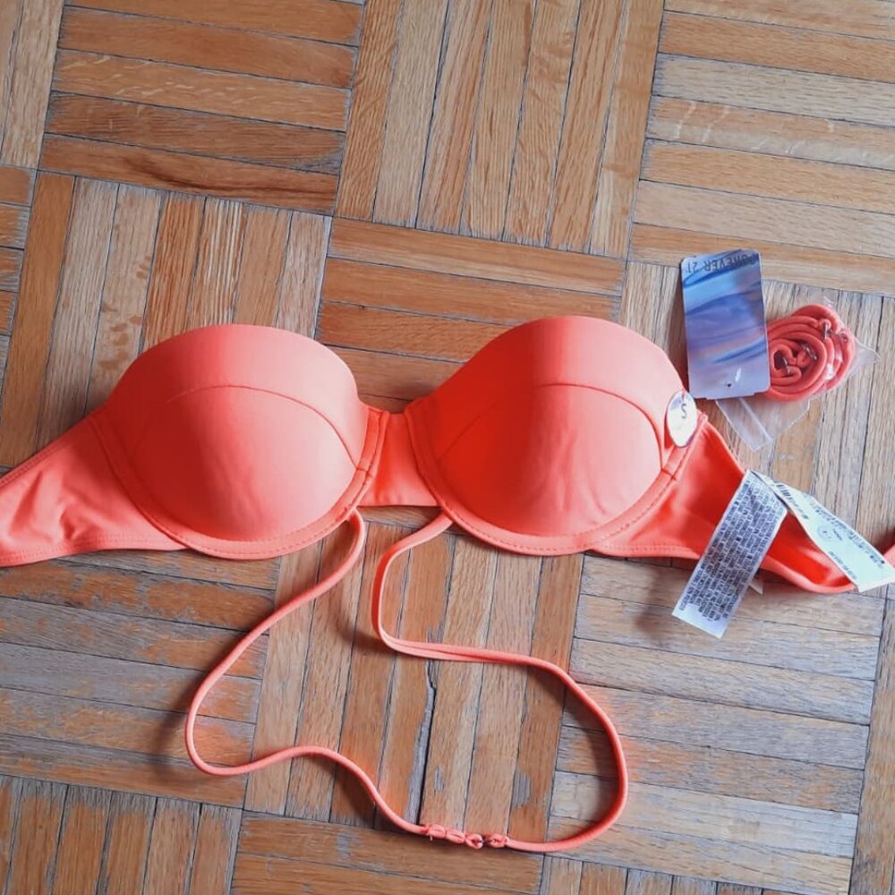 underwire orange bikini top swim suit, strapless, NWT